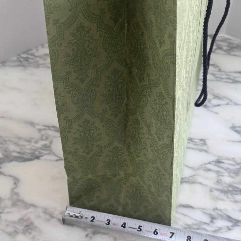 Gucci Large Green Damask Paper Shopping Bag Authentic Rope Handles 19x14x6.5